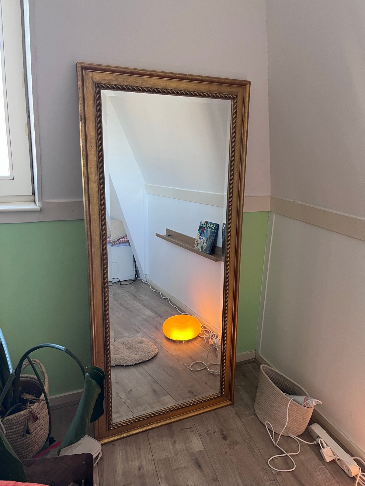 Vintage grote spiegel met gouden lijst, Huis en Inrichting, Ophalen, Gebruikt, 75 tot 100 cm, 150 tot 200 cm