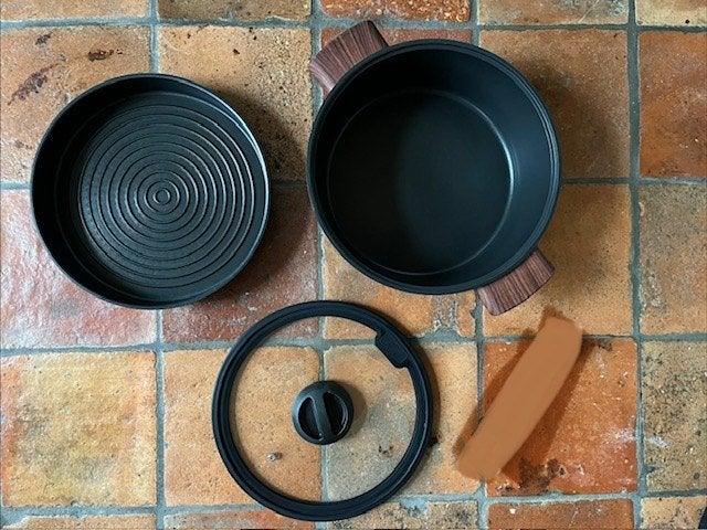 CookingTotem – grillpan + diepe pan + glazen deksel, Overige materialen, Gebruikt, Pannenset, Ophalen of Verzenden