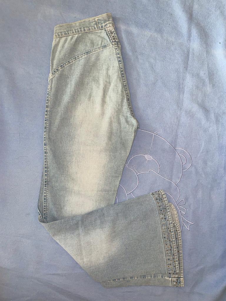 Vintage flared jeans met kralen - Maat W27/W28 of 34-36, Blauw, Ophalen of Verzenden, Zo goed als nieuw, Maat 36 (S)