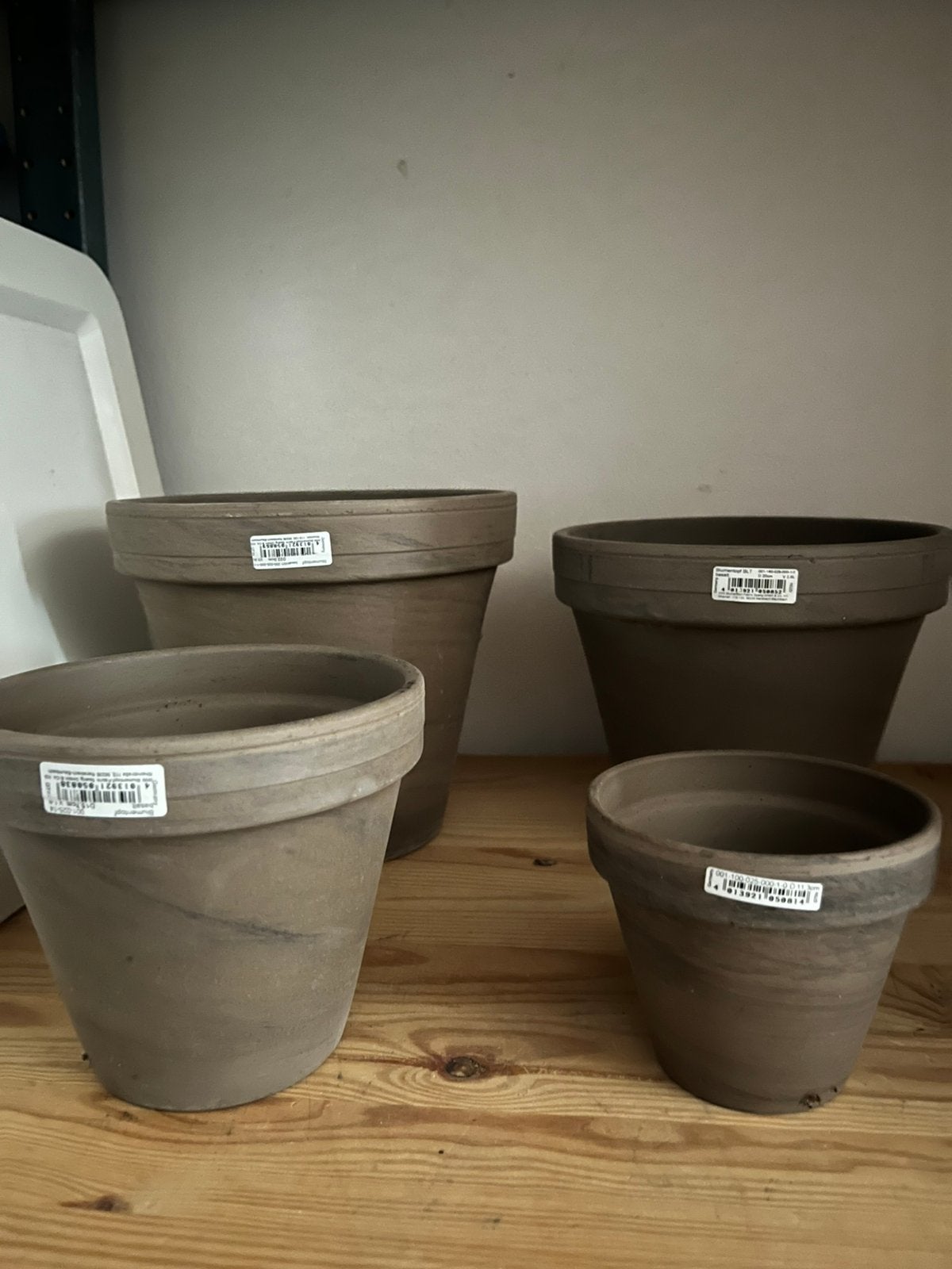 Set 6 bloempotten + onderschaal – basalt/taupe – div. maten, Ophalen, Rond, Binnen, Nieuw