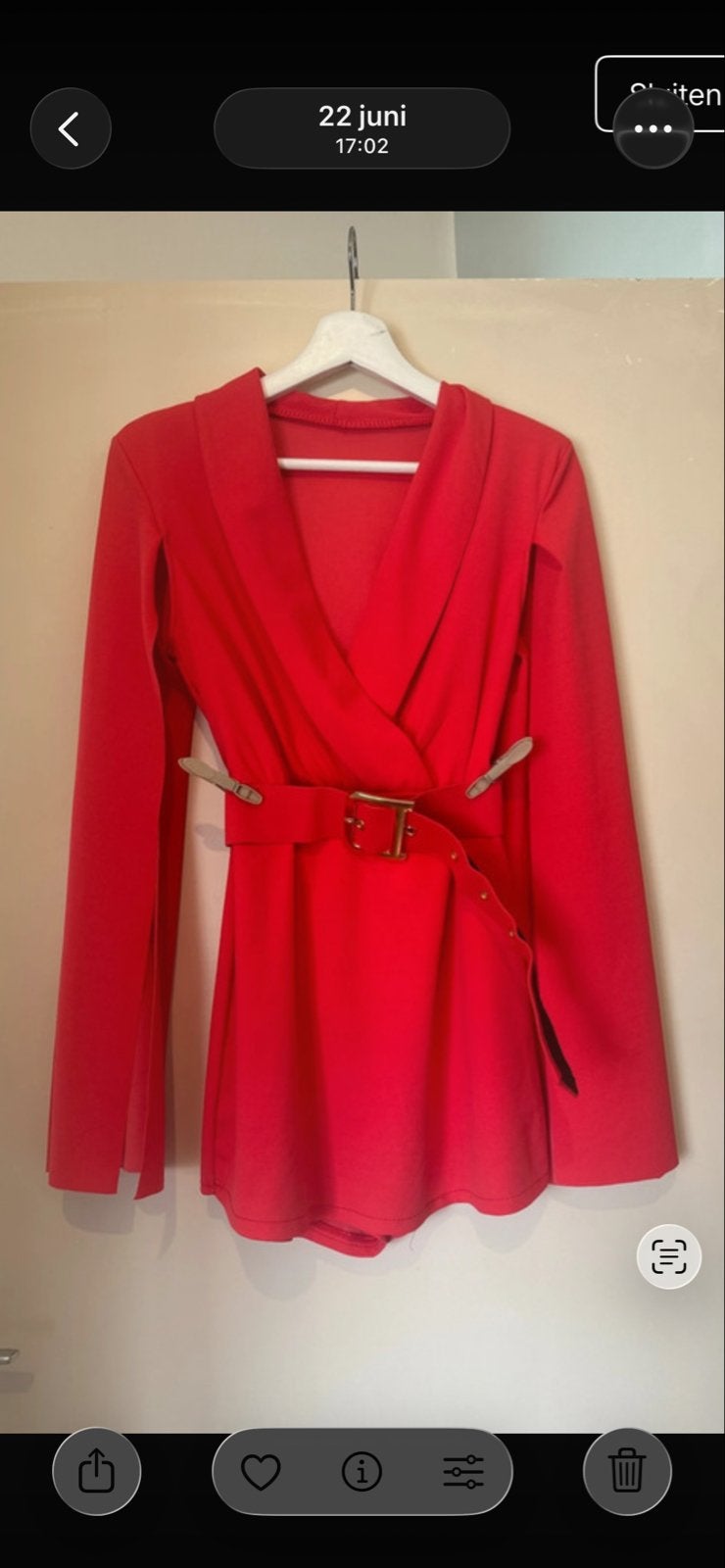 Rode blazerjurk met riem - Maat m, Kleding | Dames, Ophalen, Zo goed als nieuw, Maat 36 (S), Boven de knie