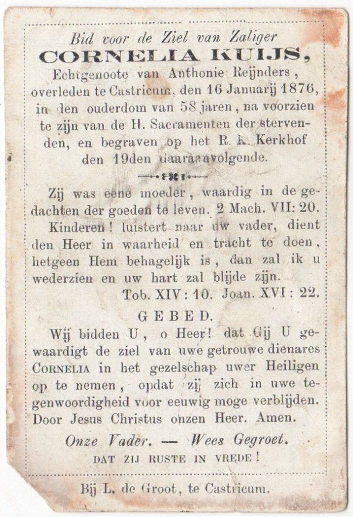 Cornelia Kuijs 1817 - 1876 Castricum, 58 jaar oud, Verzenden