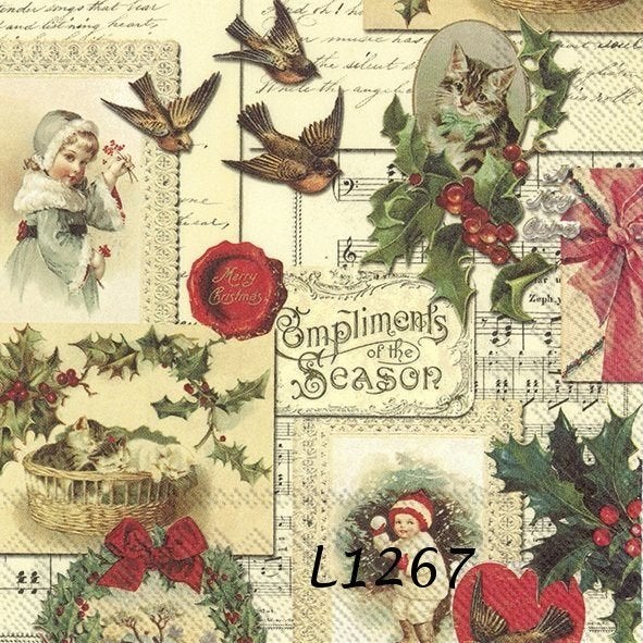 Servetten decoupage/bullet journal * kerst vintage L1267, Verzenden, Nieuw