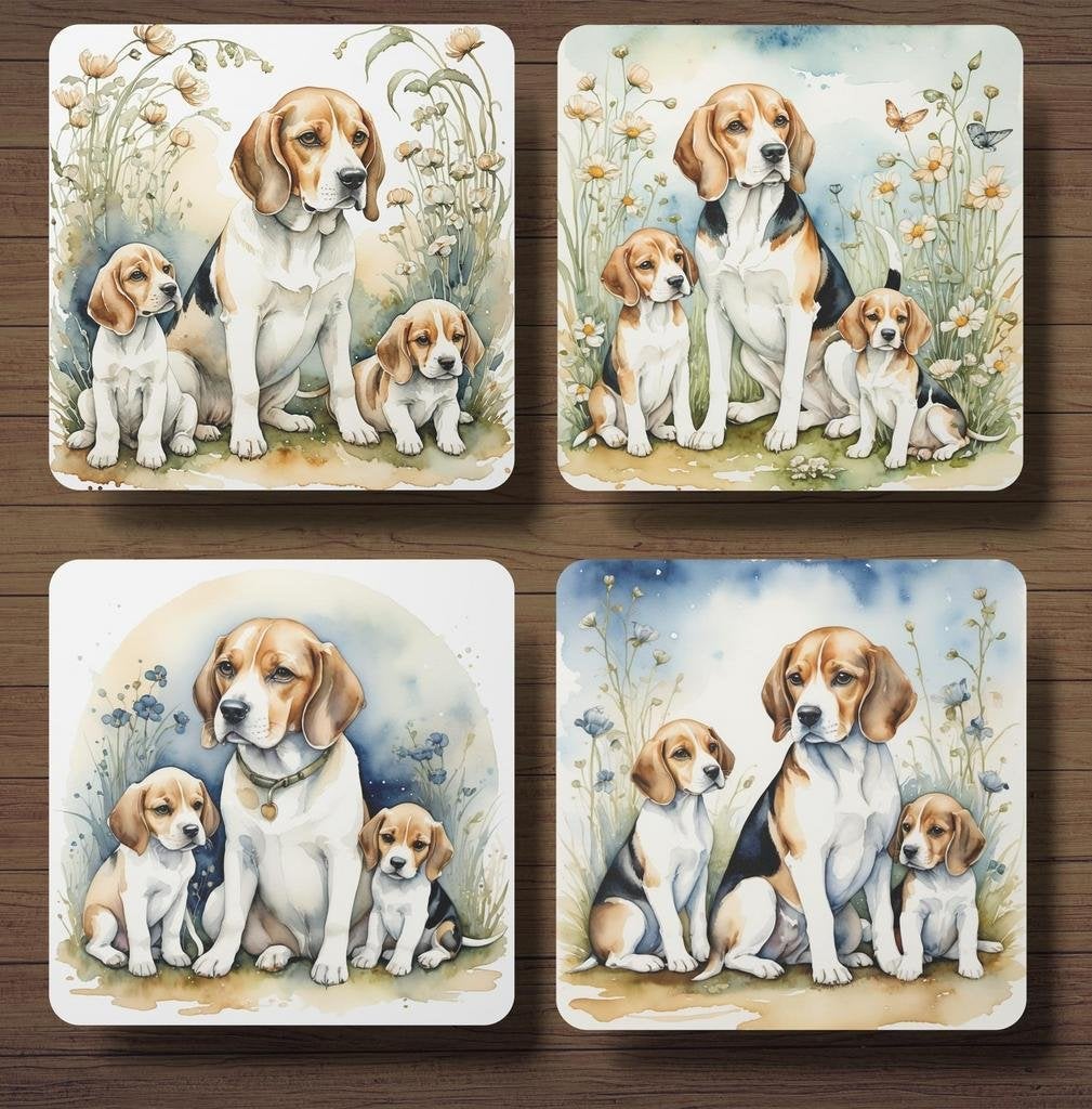 Beagle met puppy’s onderzetters met houder, Ophalen of Verzenden, Nieuw