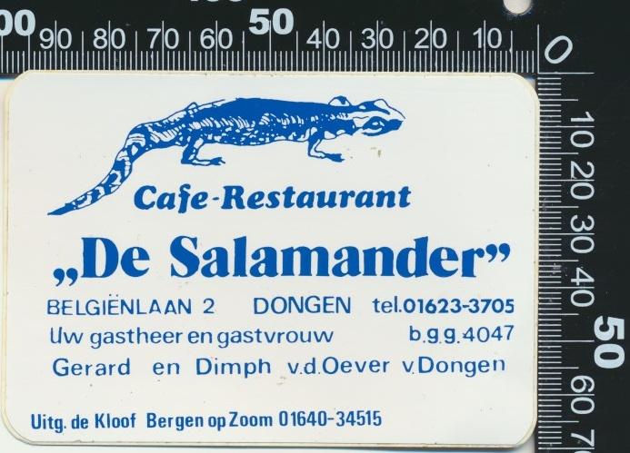 Sticker: Cafe Restaurant De Salamander - Dongen (1), Verzamelen, Ophalen of Verzenden, Zo goed als nieuw, Bedrijf of Vereniging