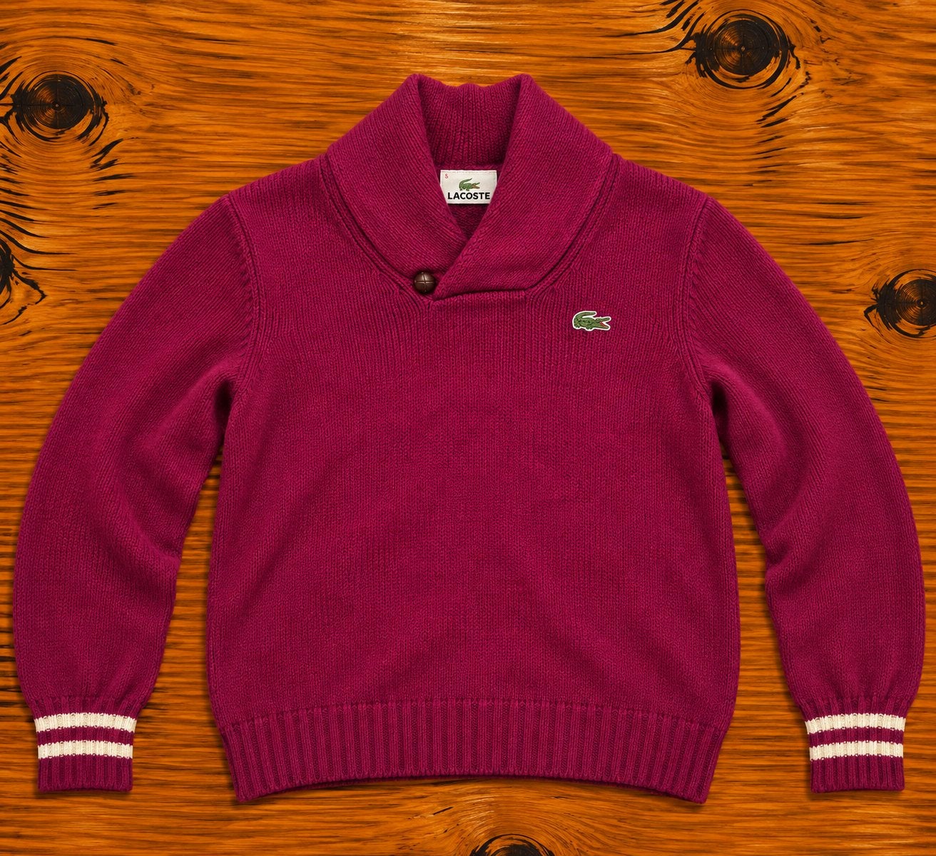 Lacoste Trui met Hoge Kraag - 100% Wol - Burgundy/Paars - Ma, Kleding | Heren, Ophalen of Verzenden, Zo goed als nieuw, Maat 52/54 (L)