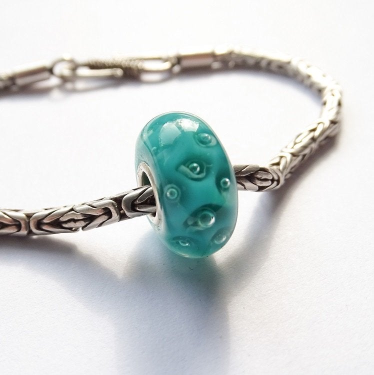 Turquoise lampwork Trollbeads-stijl glaskraal luchtbellen, Glas of Kristal, Nieuw, Ophalen of Verzenden, Trollbeads