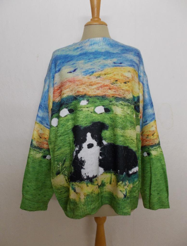 Zacht/soepele trui met border collie en schaap afbeelding!XL, Verzenden, Zo goed als nieuw, Maat 46/48 (XL) of groter, Groen