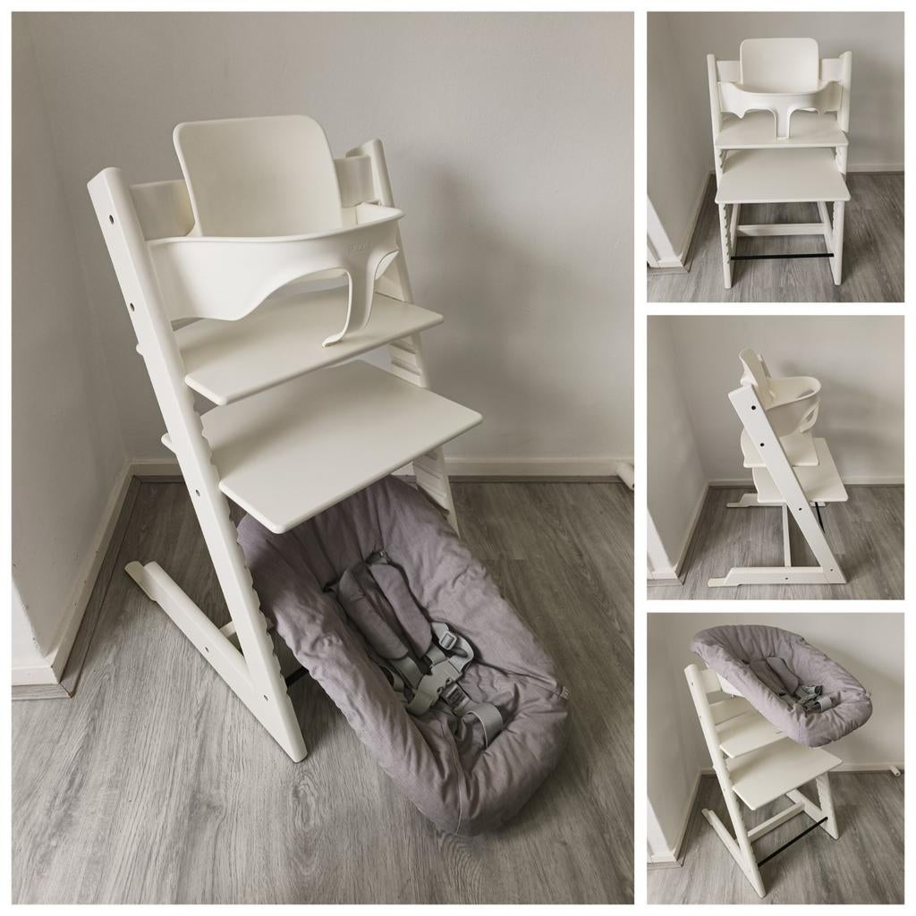 Stokke Tripp Trapp wit met babyset, 2 standen newbornset, Kinderen en Baby's, Kinderstoelen, Ophalen of Verzenden, Zo goed als nieuw