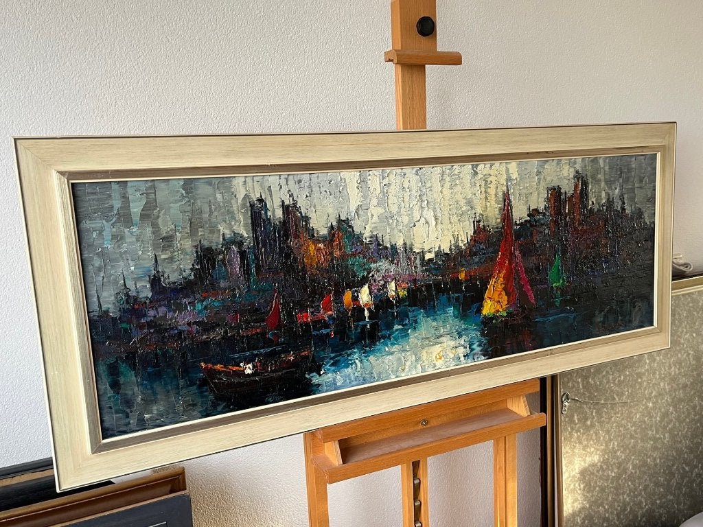 Peter Brouwer, haven met zeilschepen, Antiek en Kunst, Kunst | Schilderijen | Klassiek, Ophalen
