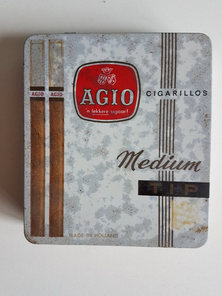 oud agio blikje, cigarillos medium tip, Verzamelen, Ophalen of Verzenden, Gebruikt, Tabaksdoos of Verpakking