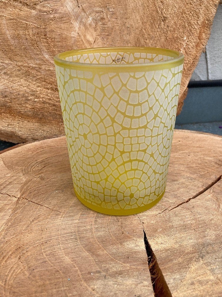 GLAZEN POTJE, VAASJE, WAXINELICHT GEEL GLAS 12,5 CM Nieuw, Overige merken, Waxinelichthouder, Nieuw, Ophalen of Verzenden