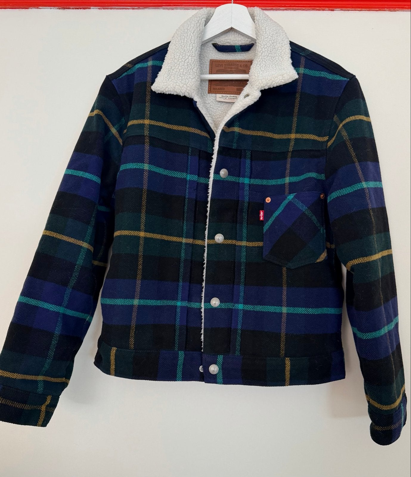 Levi's Sherpa Trucker Jas - Geruit - XS, Ophalen of Verzenden, Zo goed als nieuw, Maat 34 (XS) of kleiner, Blauw