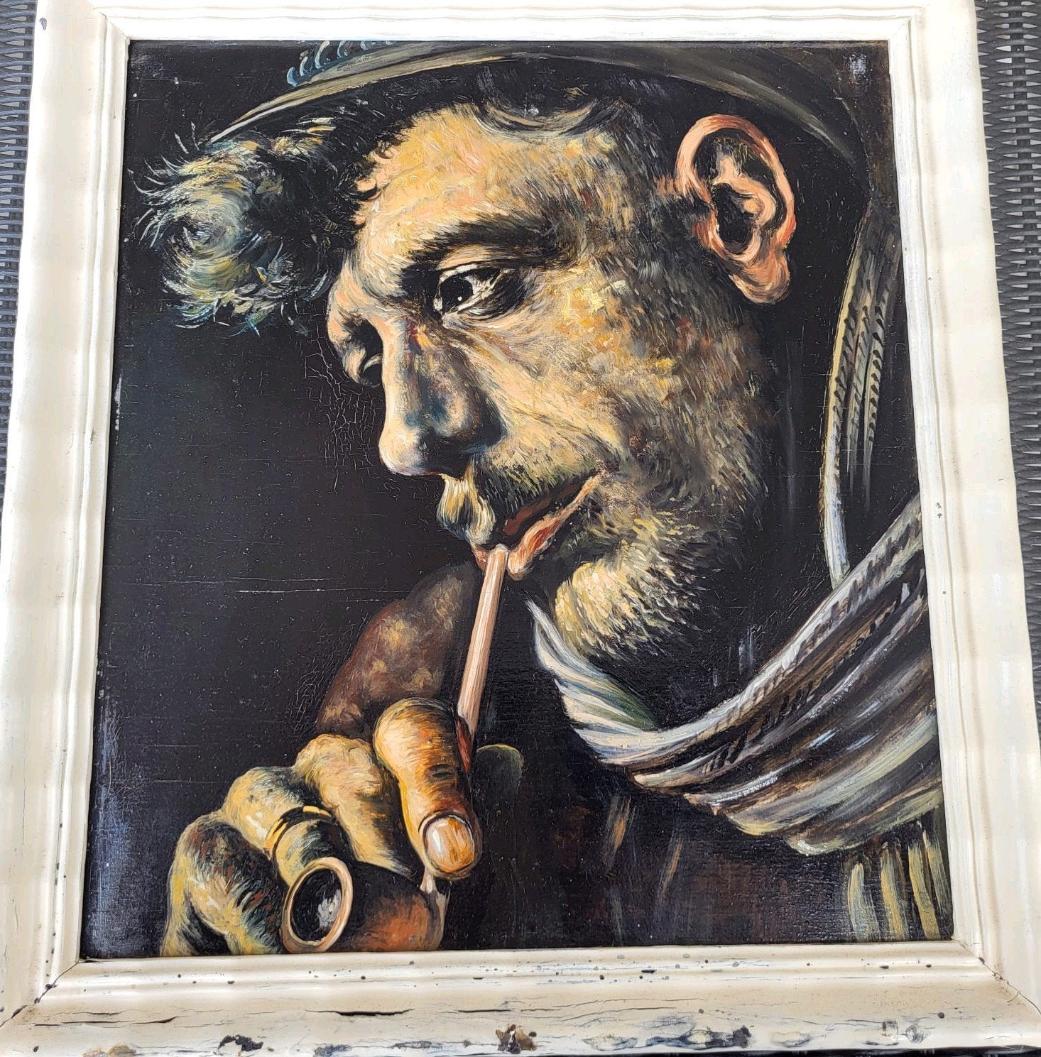 Olieverfschilderij: Man met tulband en pijp, Antiek en Kunst, Ophalen of Verzenden
