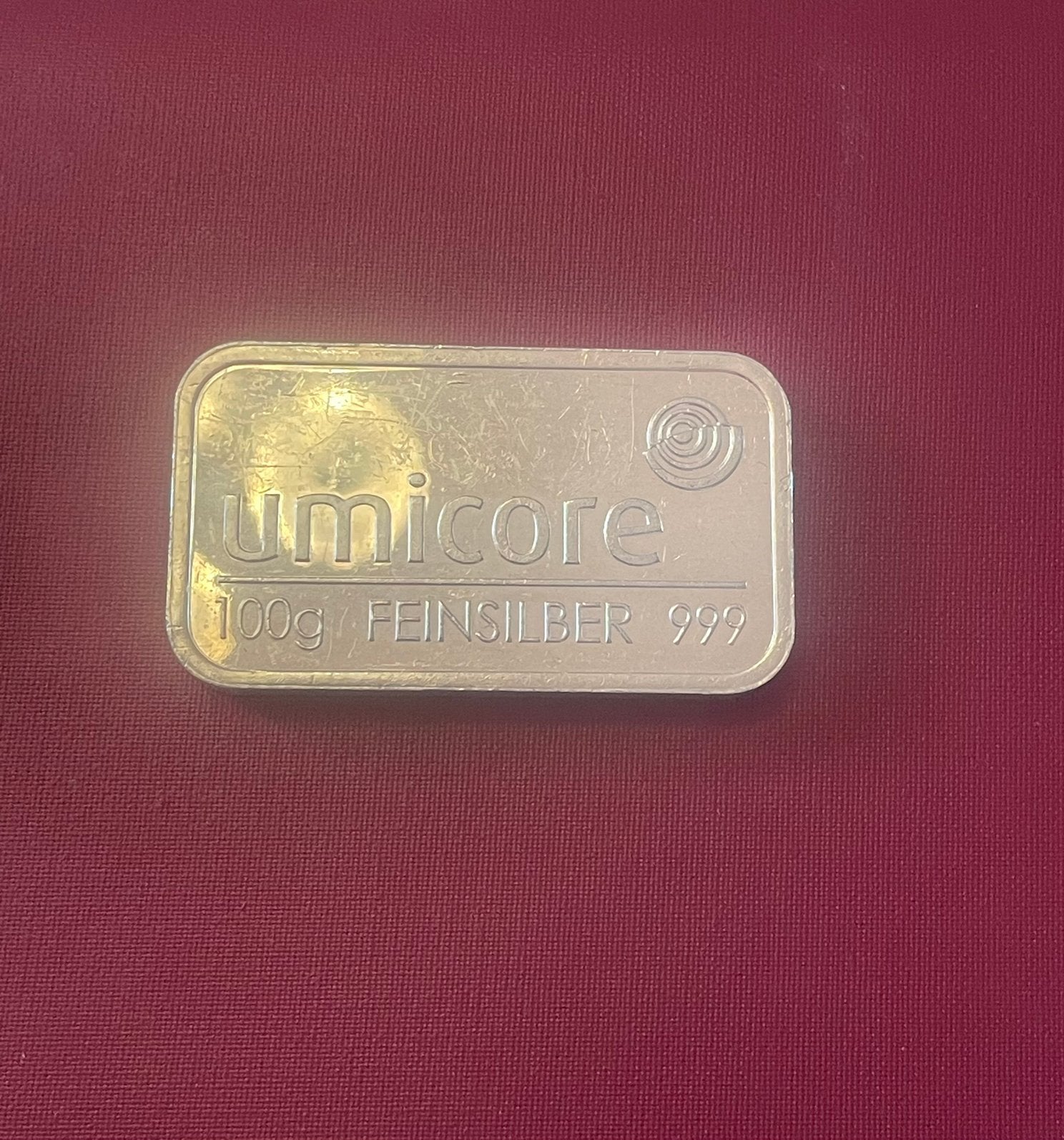 Zilverbaar 100 gram Umicore, Postzegels en Munten, Ophalen of Verzenden, Zilver