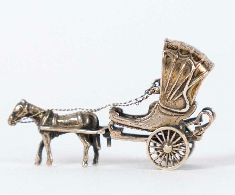 Zilveren miniatuur paard en wagen, Ophalen of Verzenden