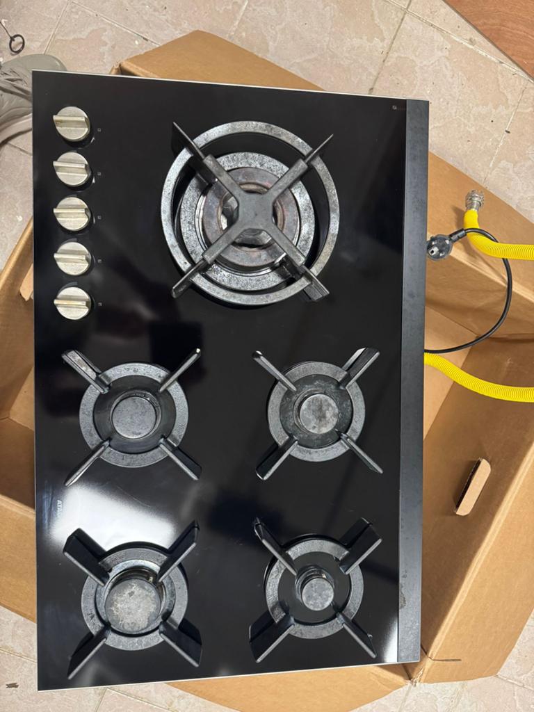 Gas op glas kookplaat met Wok brander Atag, Ophalen of Verzenden, Inbouw, Gas, 5 kookzones of meer