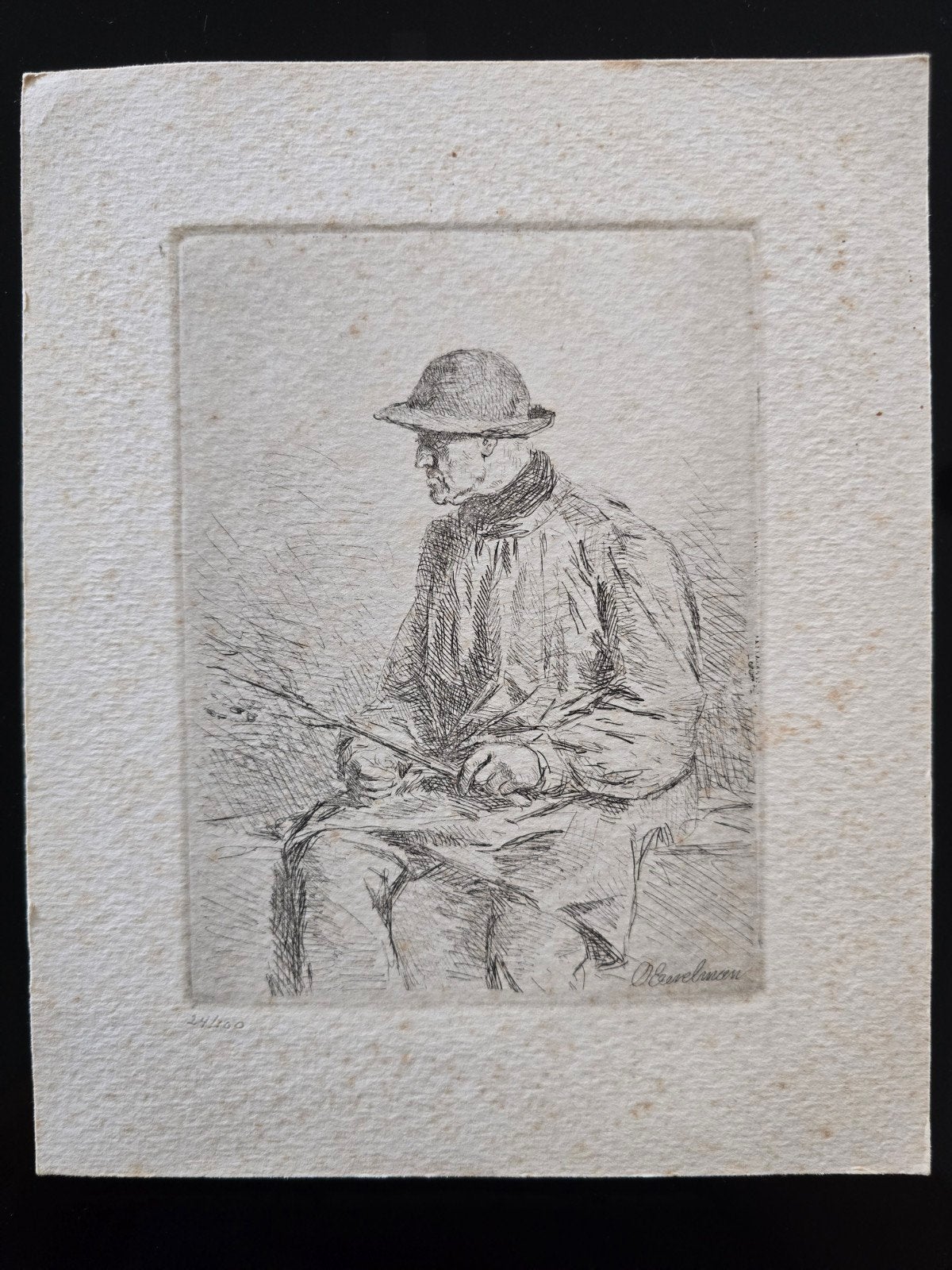 Otto Eerelman - Portret van een visser (Ets, 24/100), Antiek en Kunst, 1800 - 1899, Ets, Portret, Ophalen of Verzenden