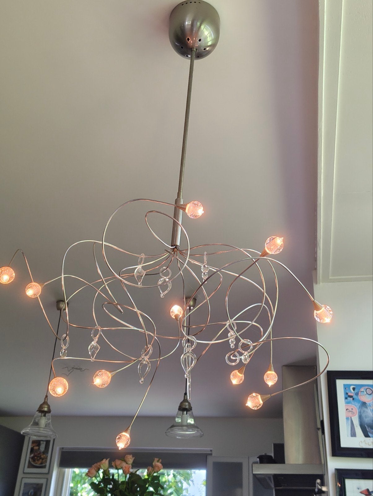 Moderne design hanglamp met glazen bollen, Ophalen, Zo goed als nieuw, Glas, Modern, Design, Speels