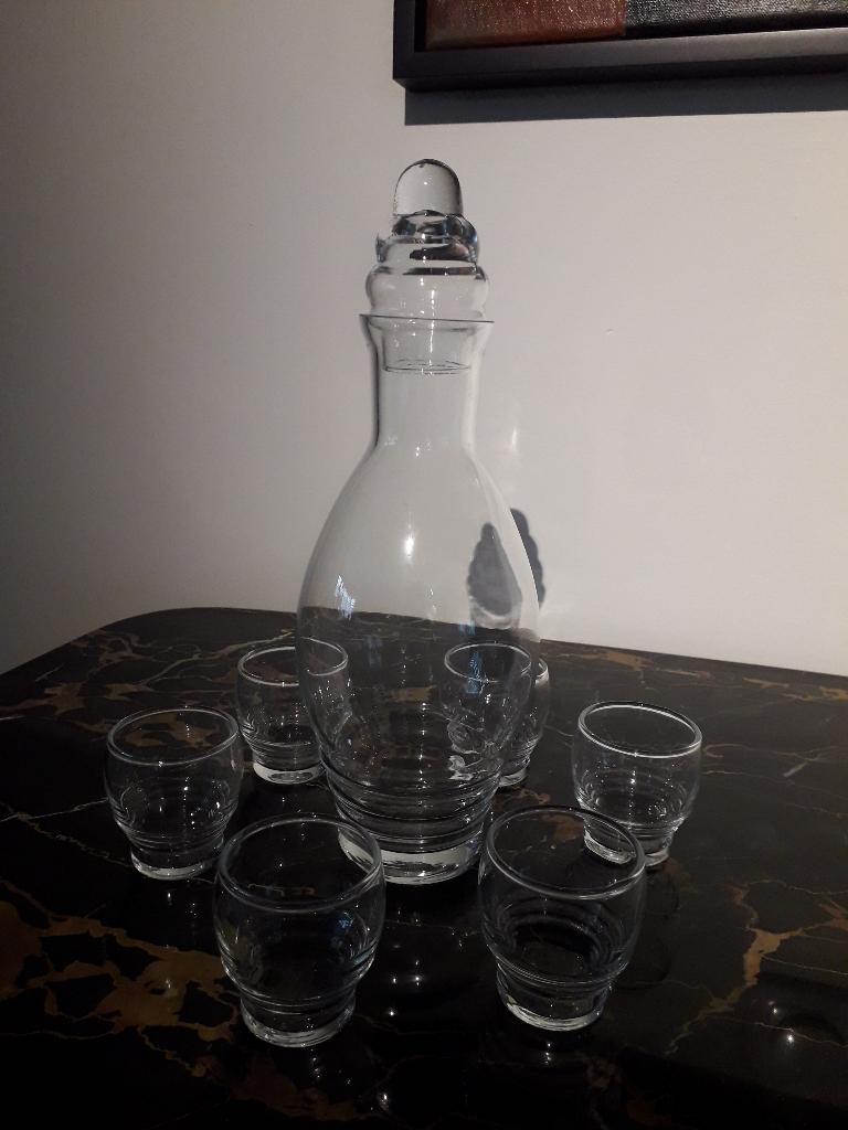 VINTAGE LEERDAM LIKEURSET (karaf+ 6 glazen ) in PERFECTE ST, Antiek en Kunst, Antiek | Glas en Kristal, Ophalen of Verzenden