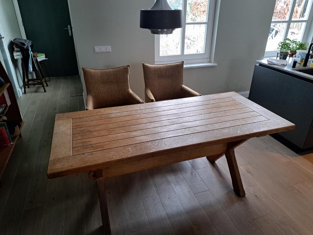 Massief houten eettafel, Huis en Inrichting, Ophalen, Gebruikt, Eikenhout, 50 tot 100 cm