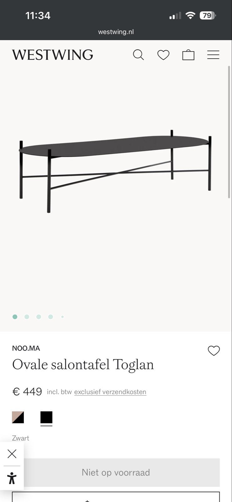 Noo.ma Toglan ovale salontafel - Zwart metaal, Huis en Inrichting, Tafels | Salontafels, 100 tot 150 cm, Zo goed als nieuw, Metaal