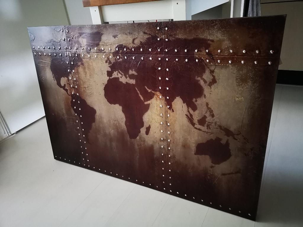 Metalen wereldmap schilderij, Ophalen of Verzenden