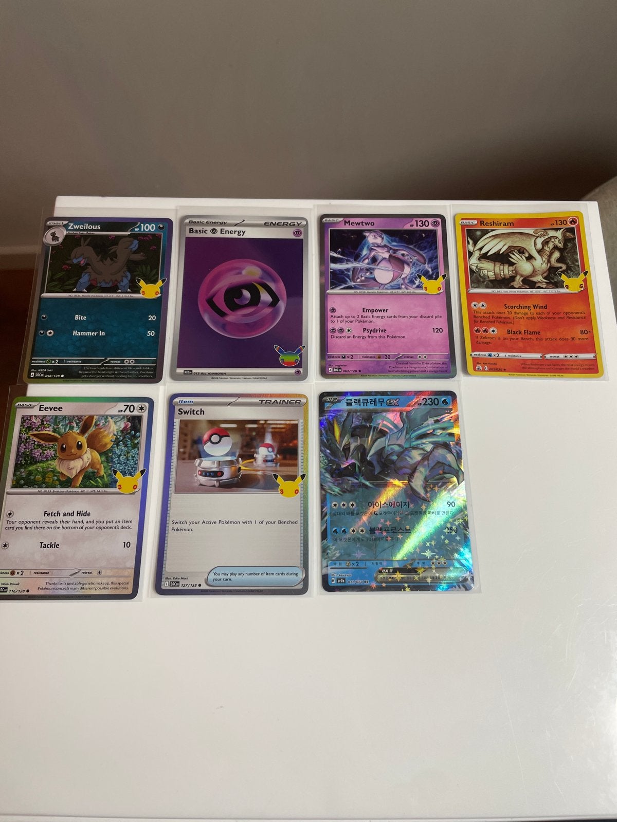 Pokémon Kaarten Collectie: Mewtwo, Reshiram, Eevee, Zweilous, Ophalen of Verzenden, Zo goed als nieuw, Meerdere kaarten