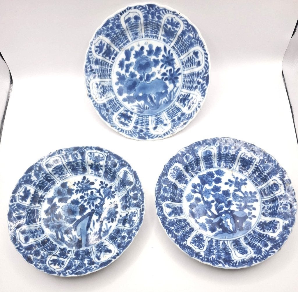 3 stuks 17e eeuws Chinees porselein Kangxi bordjes, Antiek en Kunst, Ophalen of Verzenden