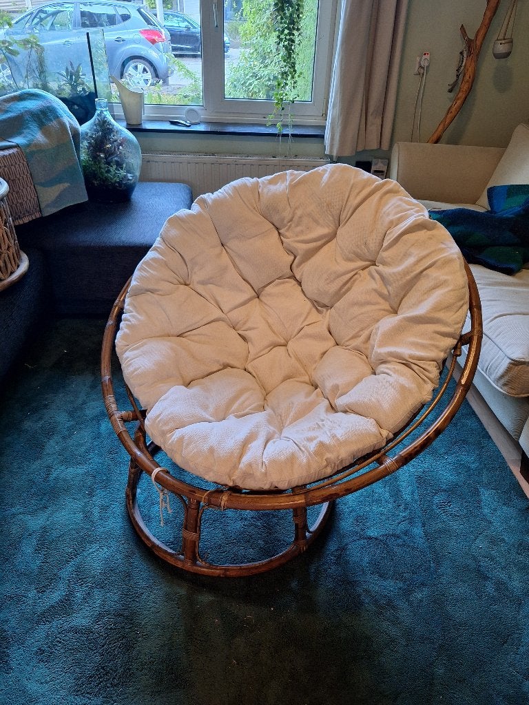 Papasan loungestoel, Ophalen, Gebruikt, Bruin, Stof