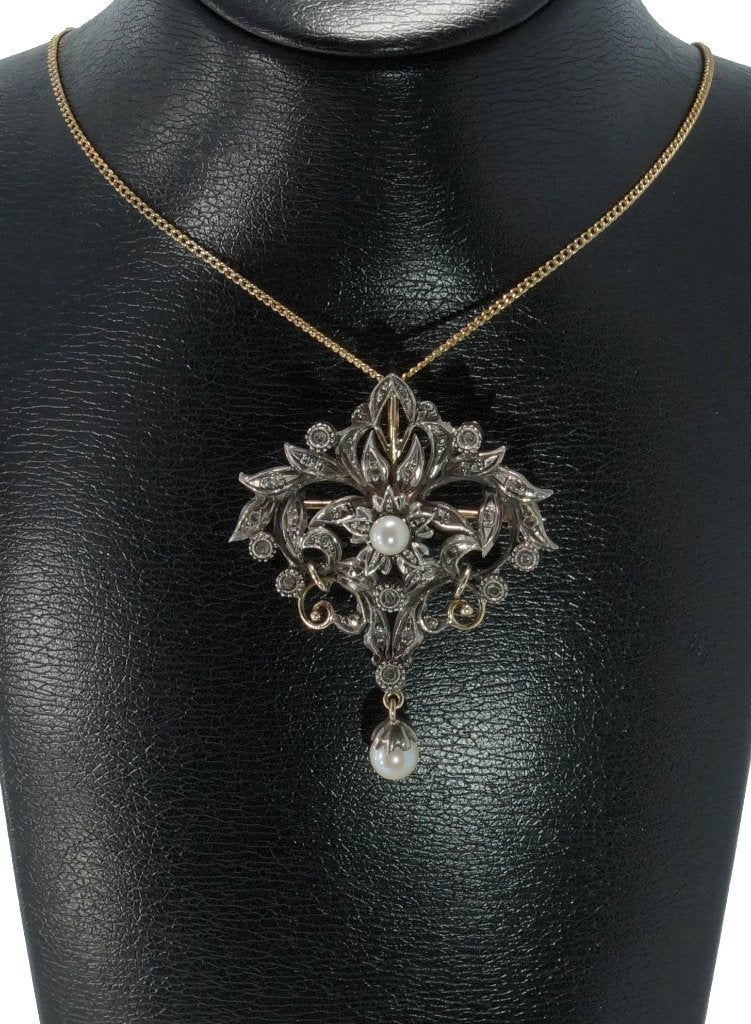 Grote diamanten 14k ketting hanger goud antiek dames broche, Verzenden, Goud, Hanger, Met edelsteen