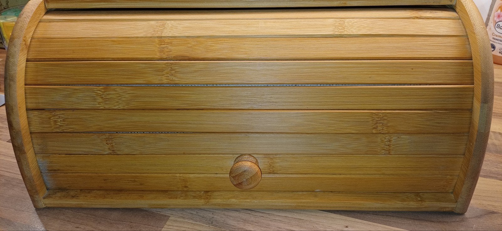 Bamboe broodtrommel met rolluikdeksel, Gebruikt, Hout, Ophalen of Verzenden, Broodtrommel