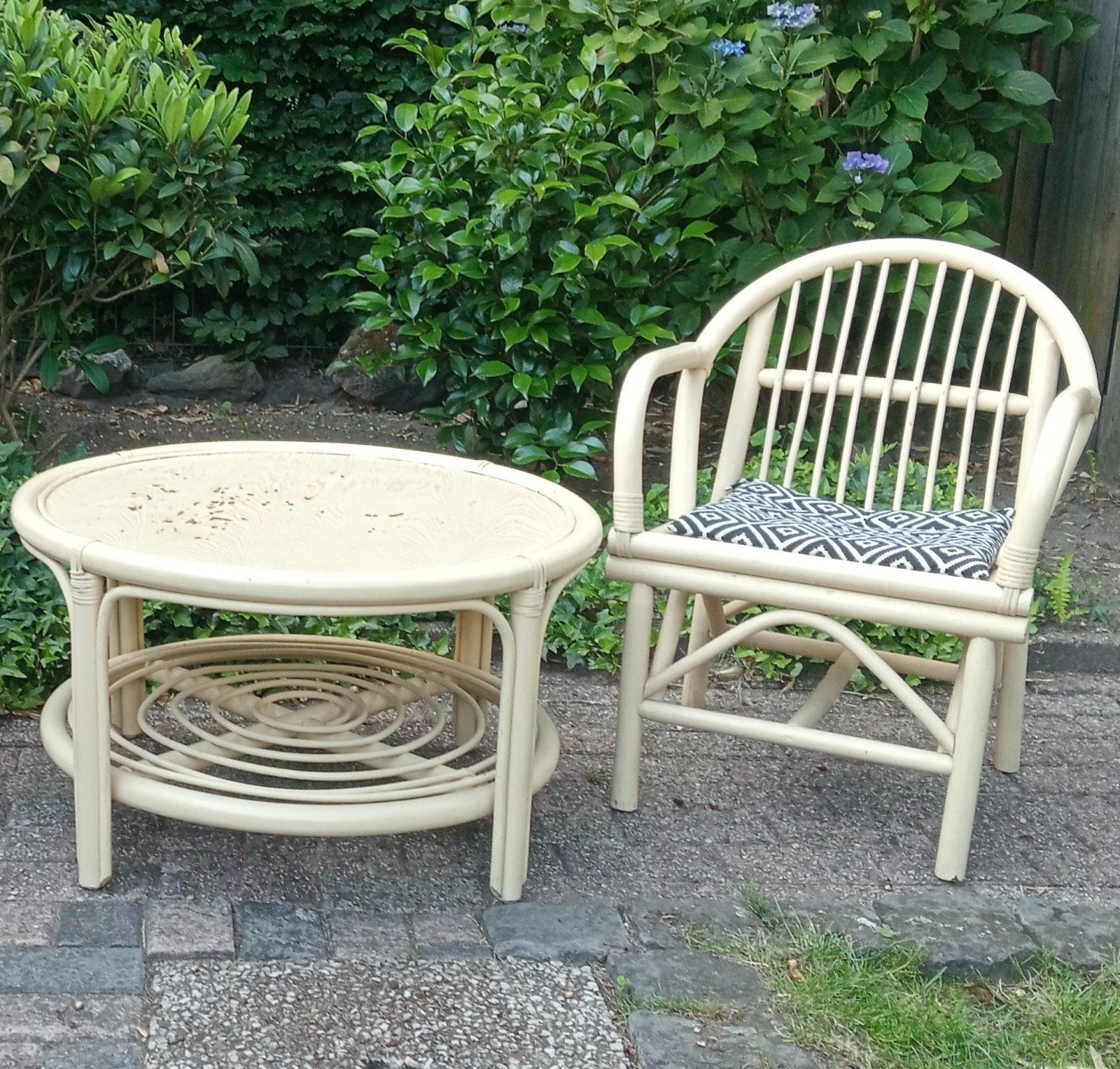Bohemian rotan salontafel met stoel, Ophalen, Gebruikt, Overige materialen, Bohemian