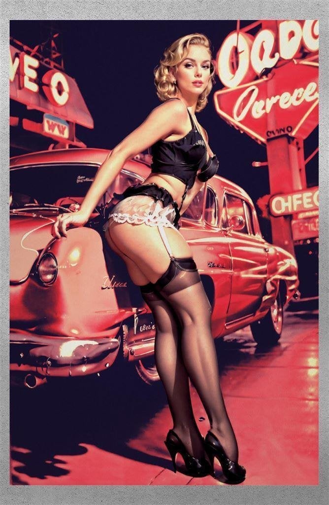 Retro Pin up in lingerie 1950 Las Vegas Art Print Poster