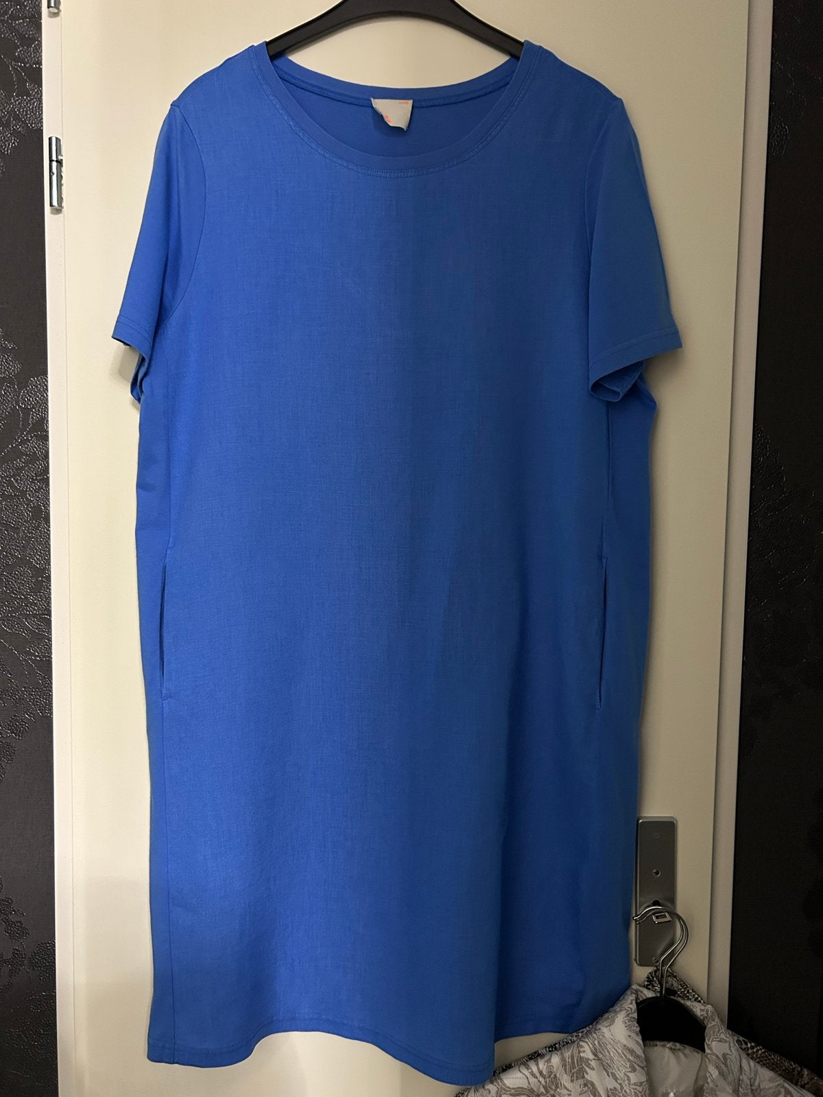 oui Blauwe linnen jurk met korte mouwen en zakken, Blauw, Maat 46/48 (XL) of groter, Ophalen of Verzenden, Zo goed als nieuw