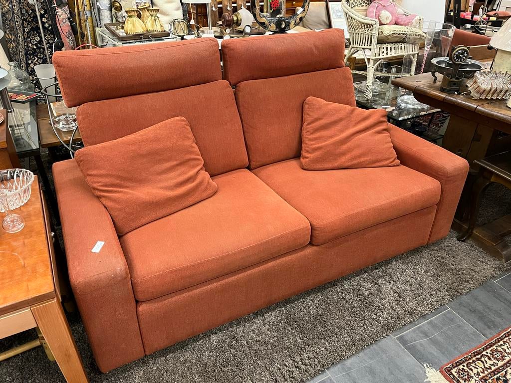 2 Terracotta stoffen banken met losse kussens, Huis en Inrichting, Ophalen, Gebruikt, Tweepersoons, 75 tot 100 cm