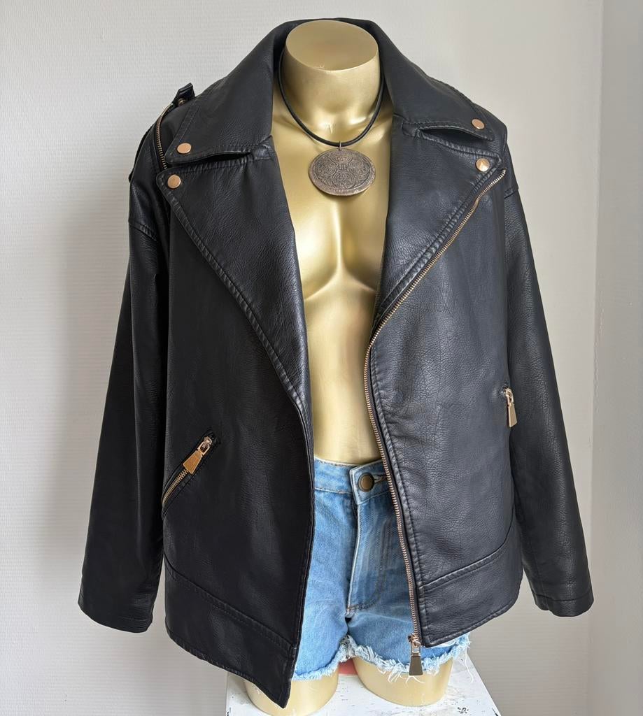 Loavies imitatie leren biker jacket oversized, Ophalen of Verzenden, Gedragen, Zwart