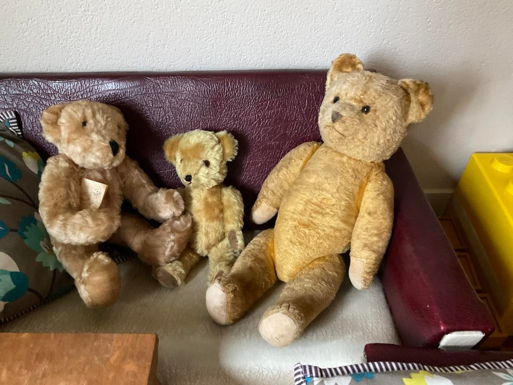 3 antieke beren, Verzamelen, Beren en Cherished Teddies, Ophalen of Verzenden, Gebruikt, Stoffen beer, Overige merken