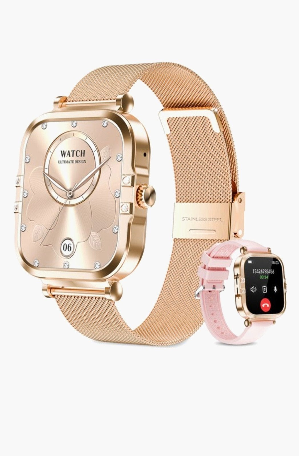 Smartwatch AMOLED 44mm Roségoud, Ophalen, Onbekend, Zo goed als nieuw, Roze