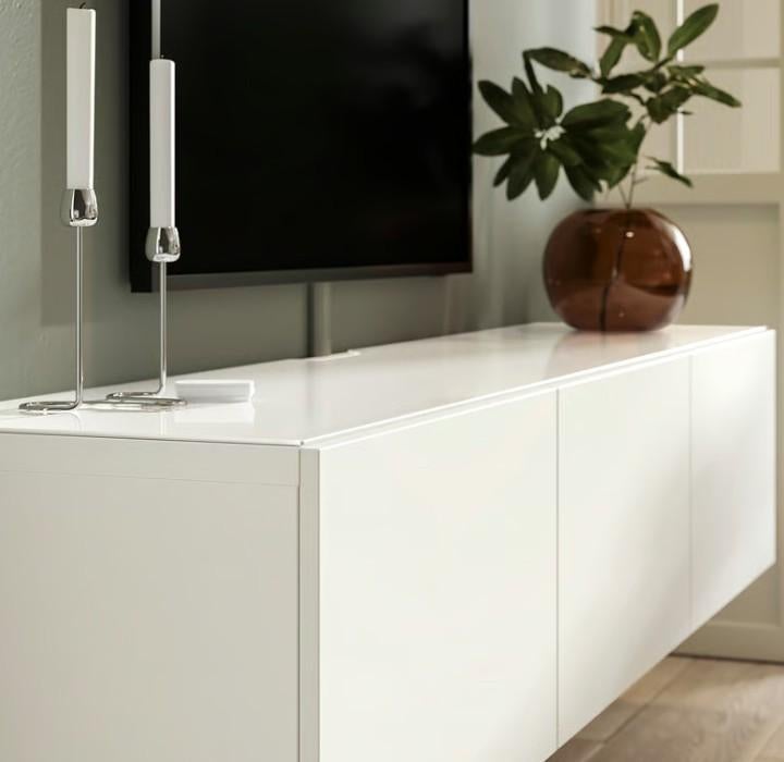 Ikea Besta bovenblad voor tv kast wit glas, Ophalen, 150 tot 200 cm, Minder dan 100 cm, 25 tot 50 cm