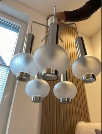 vintage hanglamp kaskadenlamp Hillebrand 70er, Huis en Inrichting, Lampen | Hanglampen, Ophalen, E14 (klein), Zo goed als nieuw