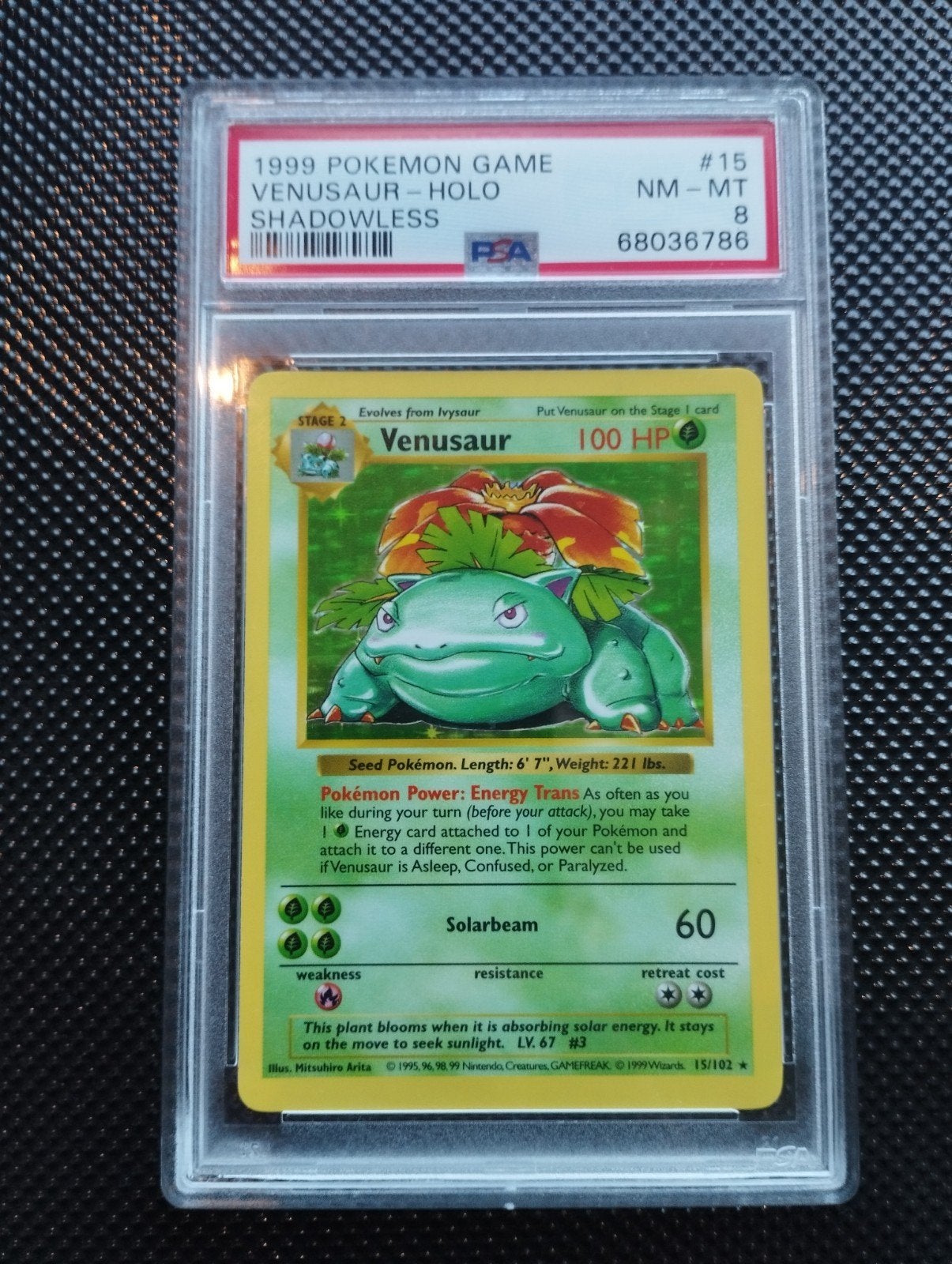 Shadowless Venusaur Holo Pokemon kaart Base set PSA8 NM, Ophalen of Verzenden, Zo goed als nieuw