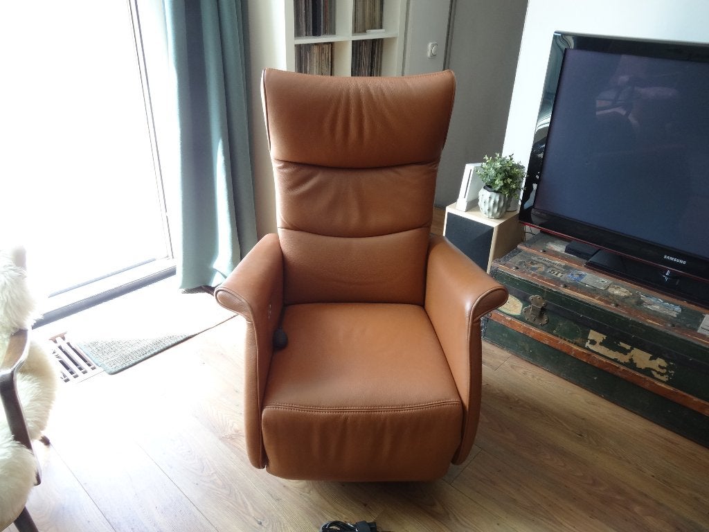 Relaxstoel (fauteuil) met electrische bediening, Ophalen, Gebruikt, Minder dan 75 cm, Leer