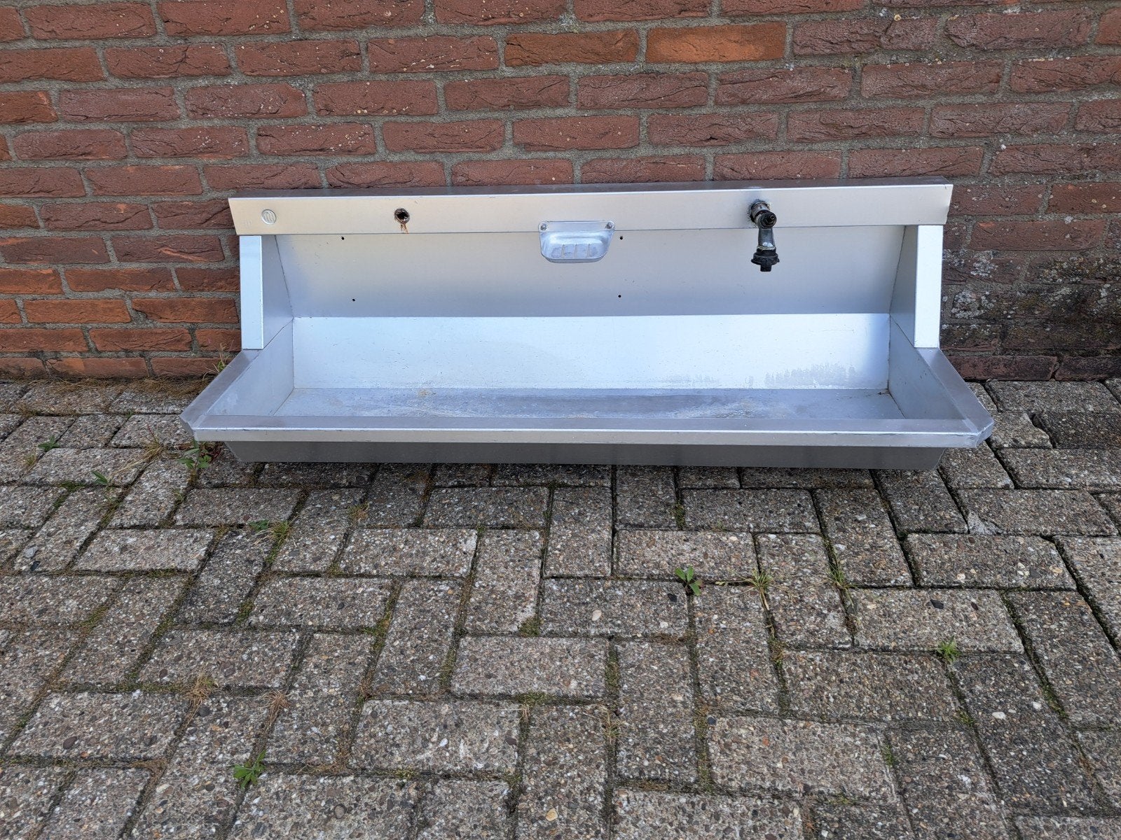 Aluminium spoelbak 2 kranen 120 breed, Ophalen, Gebruikt, ., .