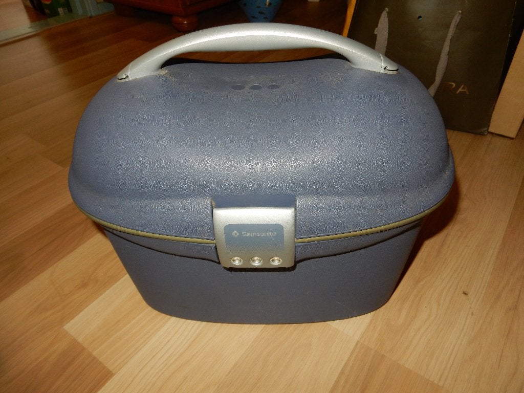 Beautycase Samsonite grijs, hardcover met spiegeltje., Ophalen, Gebruikt, Met slot, Grijs