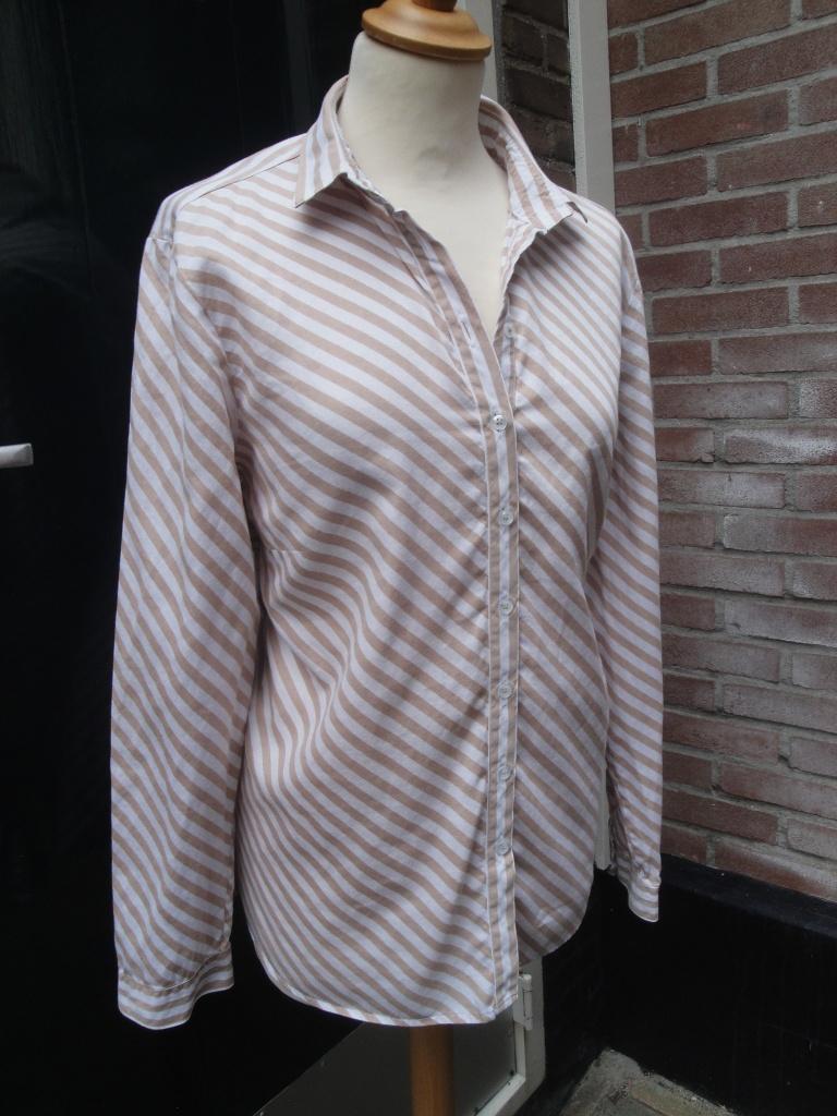 Beige/witte blouse ETERNA maat L, Beige, Maat 42/44 (L), Ophalen of Verzenden, Zo goed als nieuw