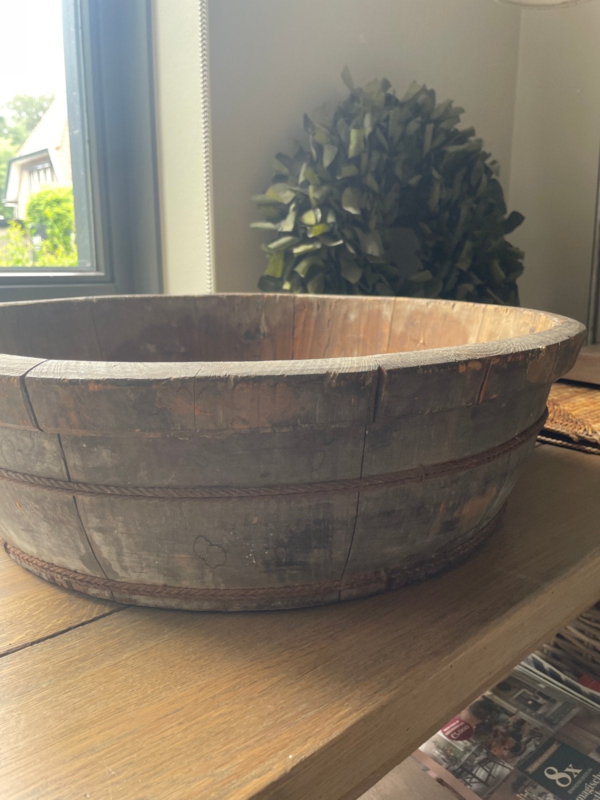 Hoffz olijfbak, Huis en Inrichting, Ophalen, Zo goed als nieuw, Rond, Hout