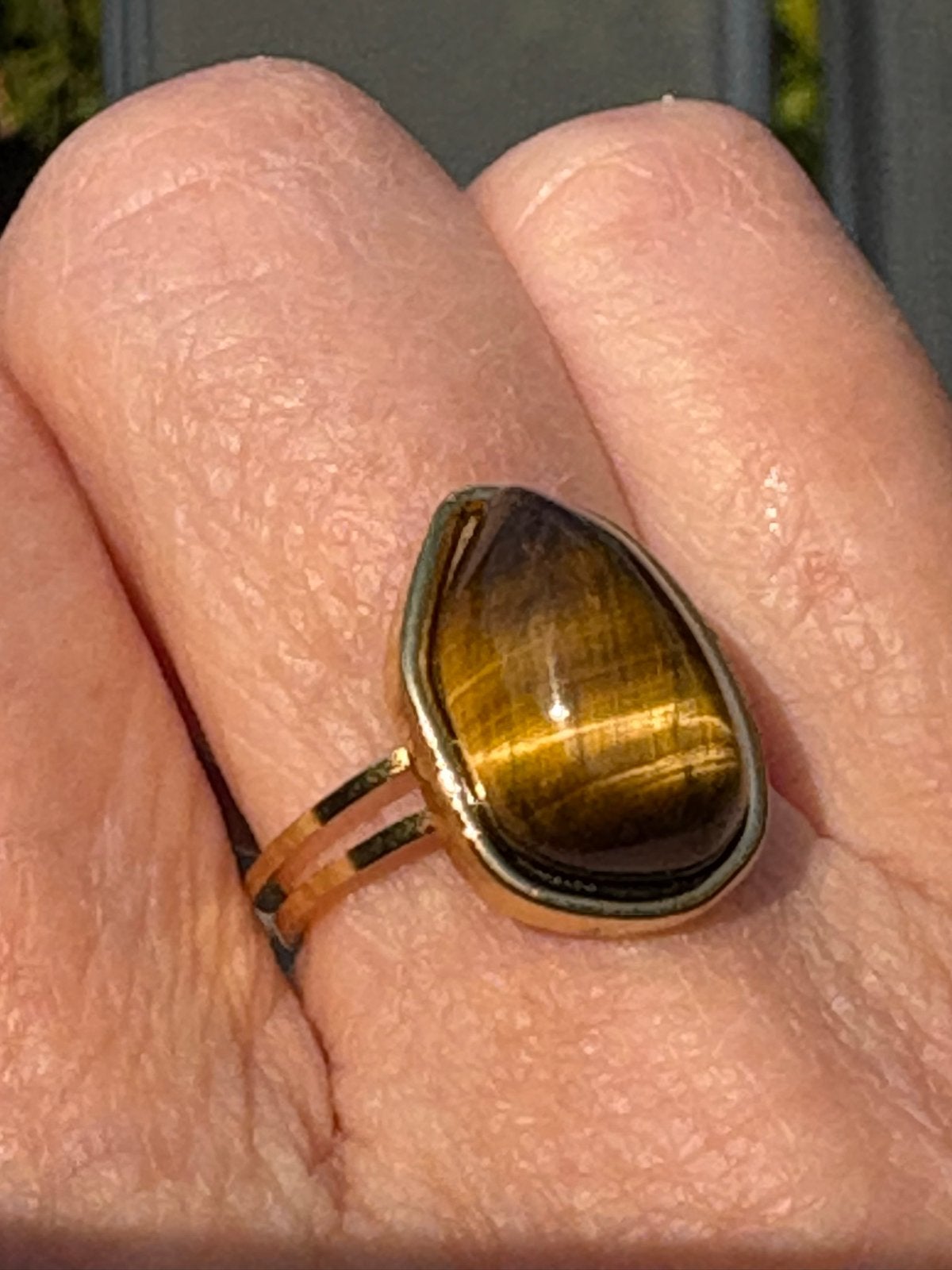Verstelbare geometrische tijgeroog ring, goud verguld, IJzer of Staal, Nieuw, Cariadgems@hotmail.com, Ophalen of Verzenden