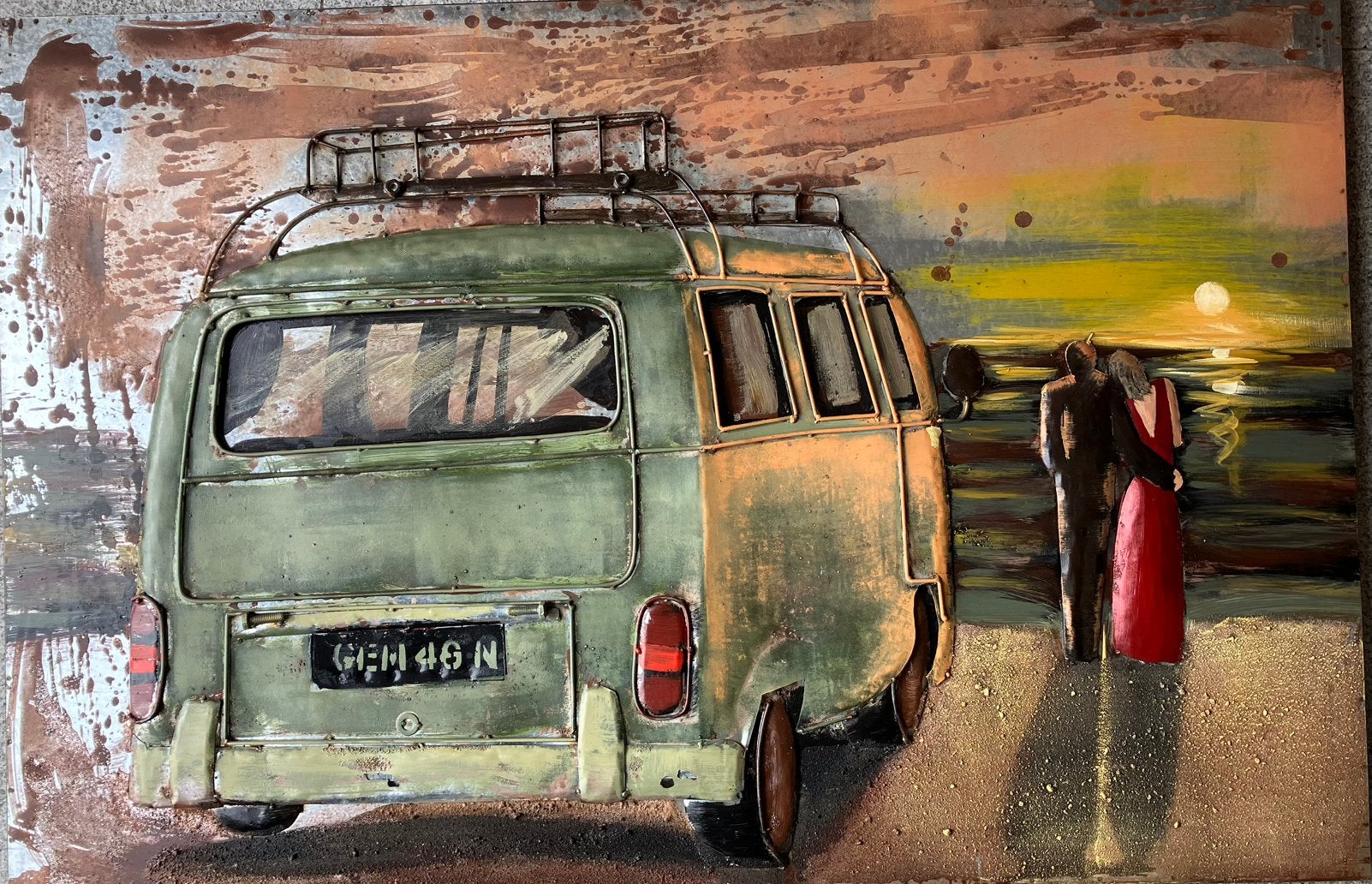 3D SCHILDERIJ metaal volkswagen strand, Voertuigen, 3D-effect, Ophalen of Verzenden, Overige technieken