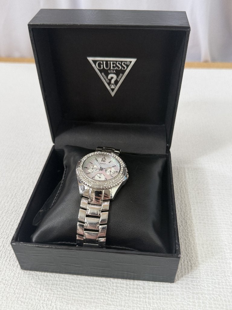 Guess Dames Polshorloge met Strass en Stalen Band, Staal, Staal, Verzenden, Guess